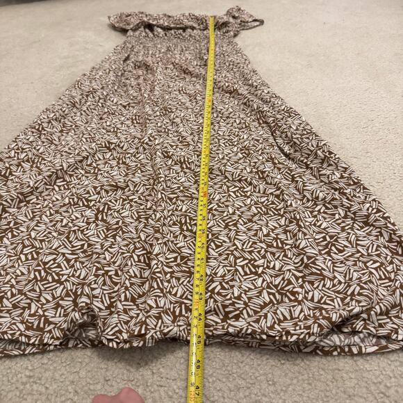 Old Navy Sleeveless Ruffle Smocked Waist Maxi Dress Tropical Beach Brown White - Picture 7 of 7